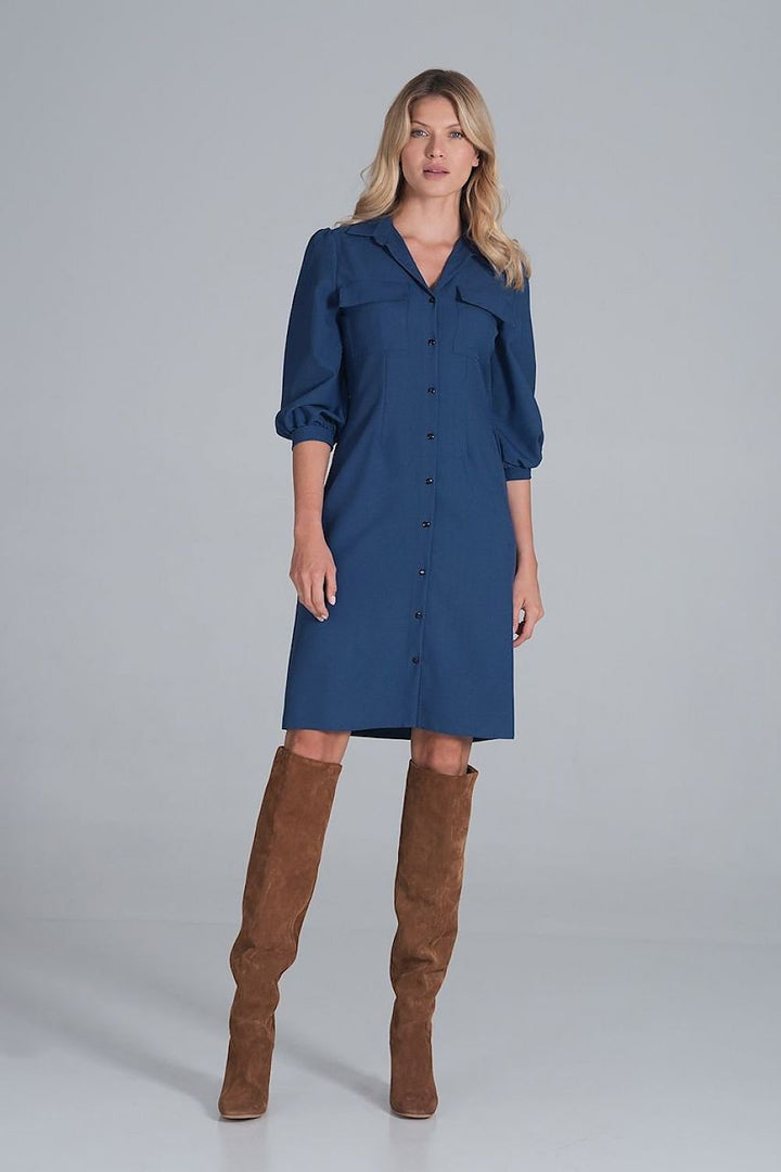 Midi shirt dress, slightly waisted with a collar Figl