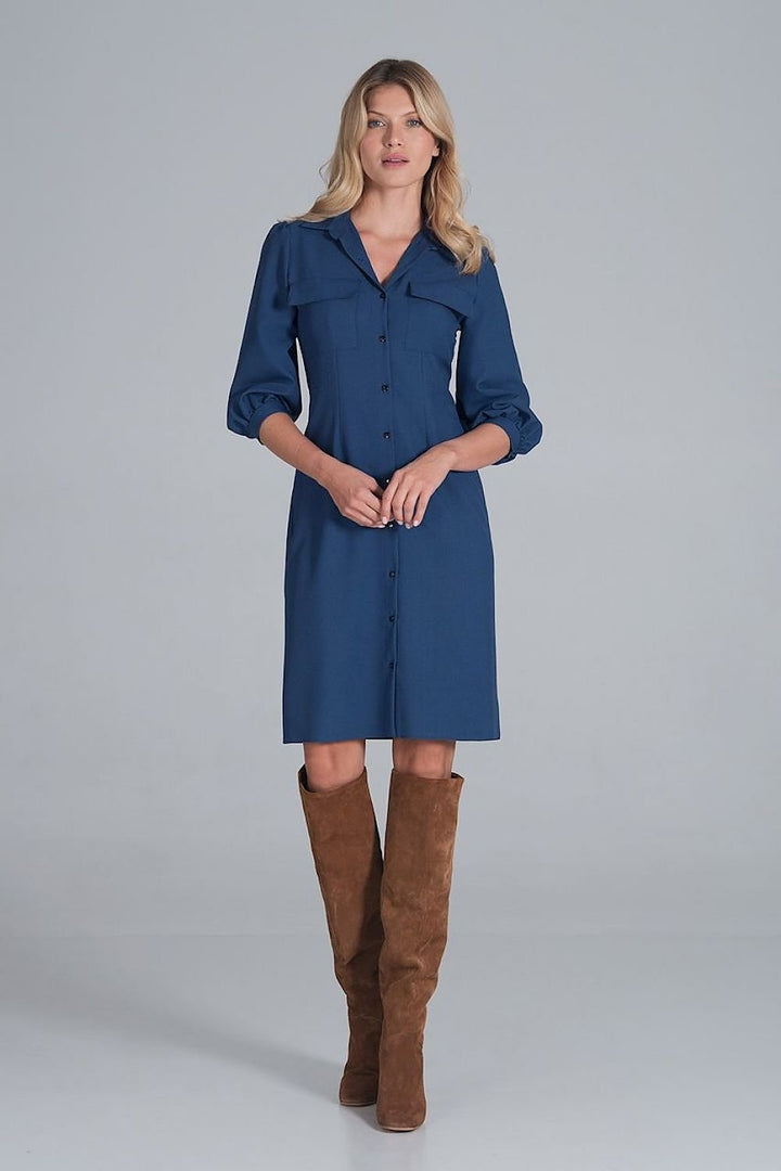 Midi shirt dress, slightly waisted with a collar Figl