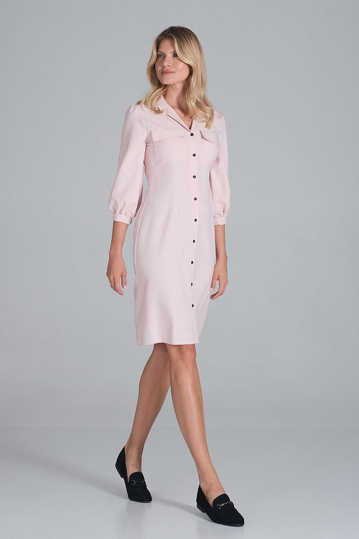 Midi shirt dress, slightly waisted with a collar Figl