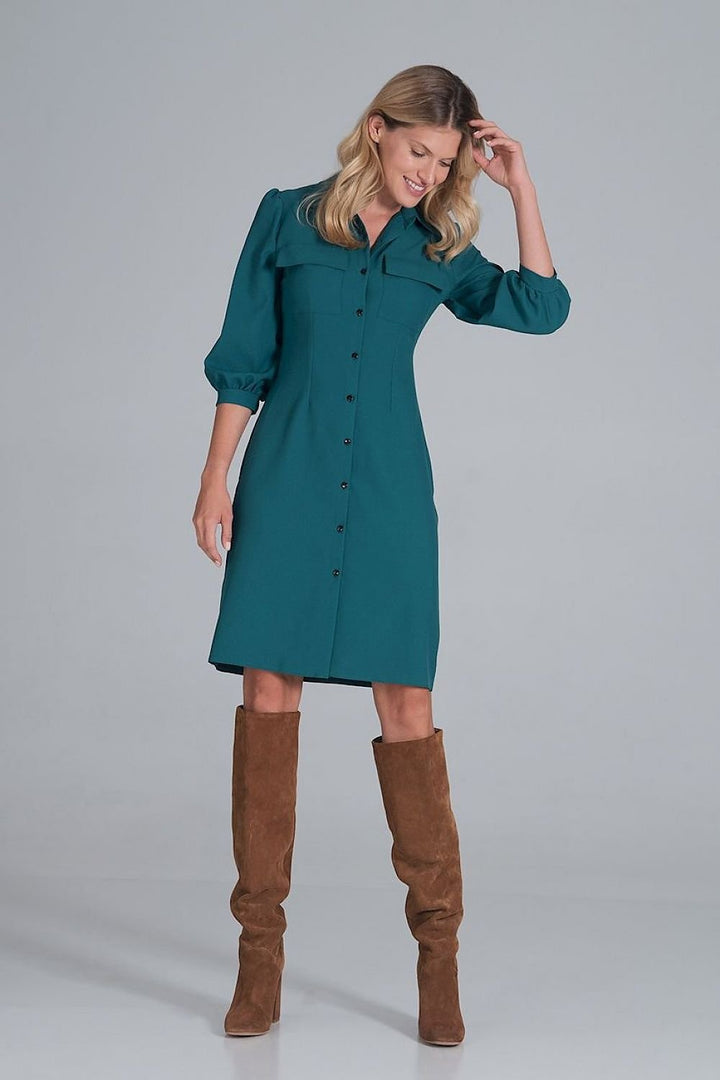 Midi shirt dress, slightly waisted with a collar Figl