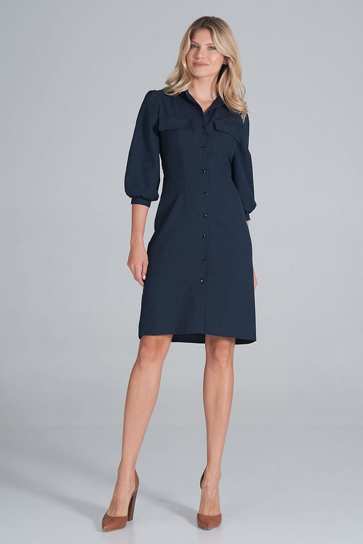 Midi shirt dress, slightly waisted with a collar Figl