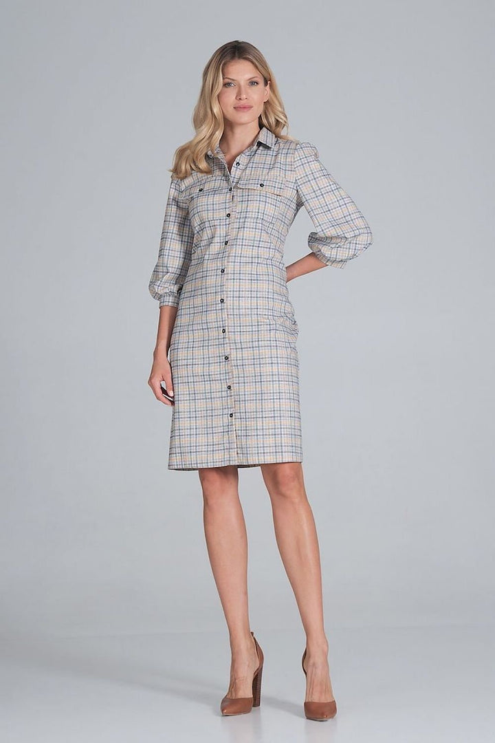 Midi shirt dress, slightly waisted with a collar Figl