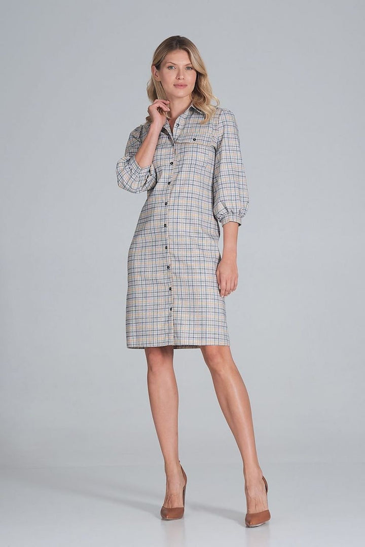 Midi shirt dress, slightly waisted with a collar Figl