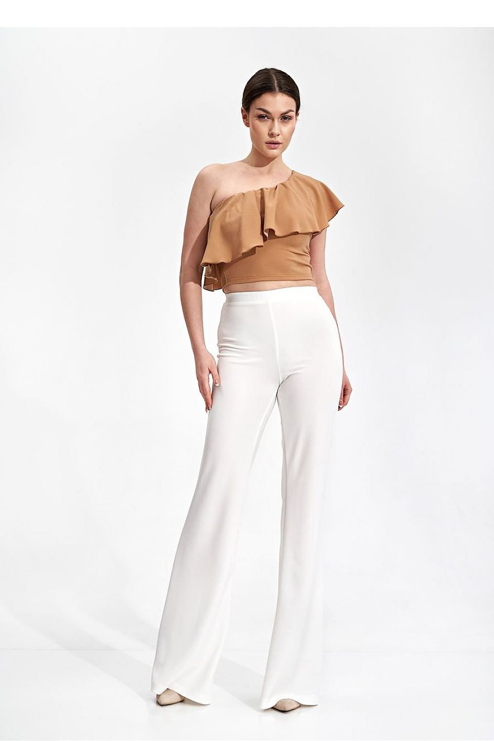 Crop top blouse with one shoulder ruffle Figl